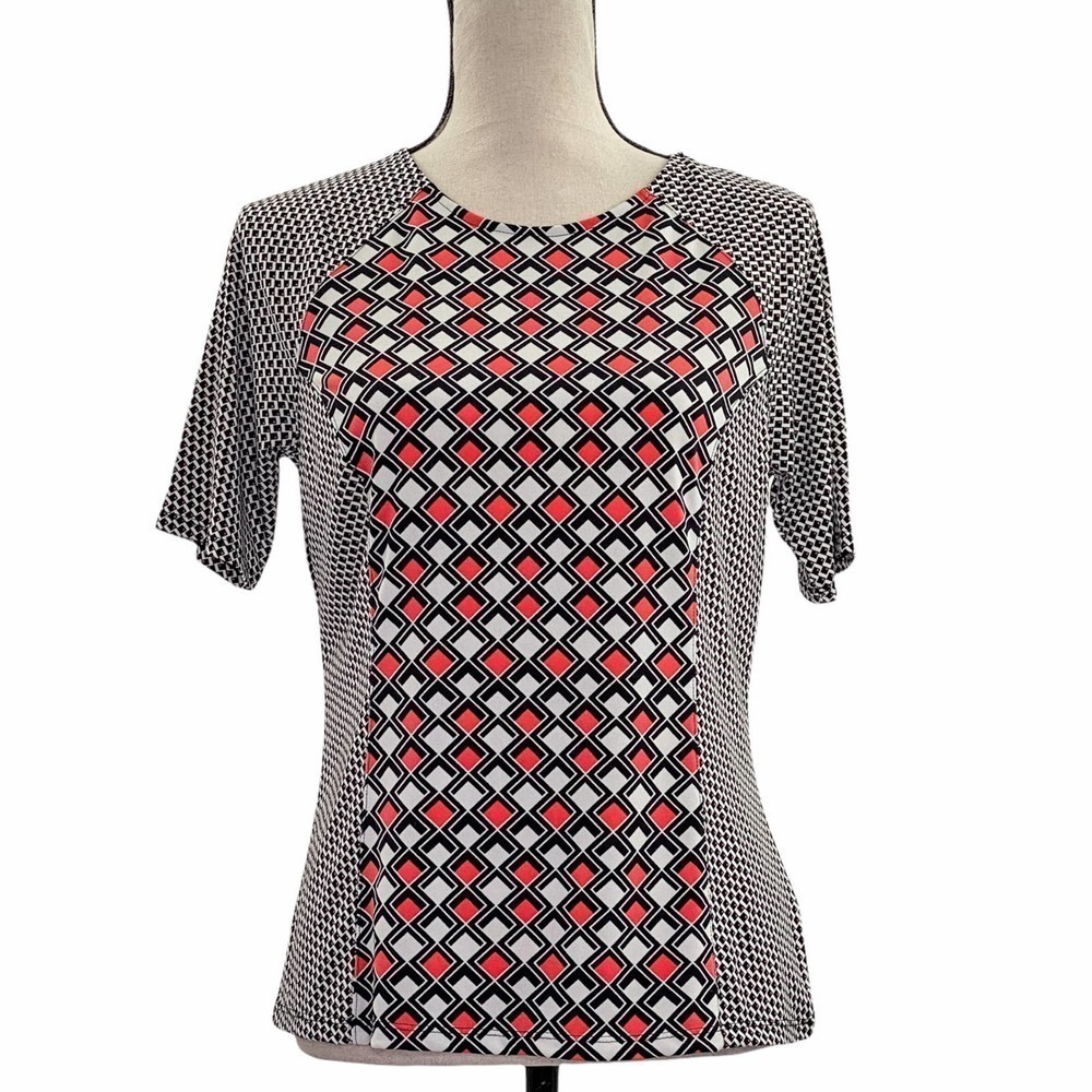 WORTHINGTON Mixed Media Contrast Short Sleeve Top